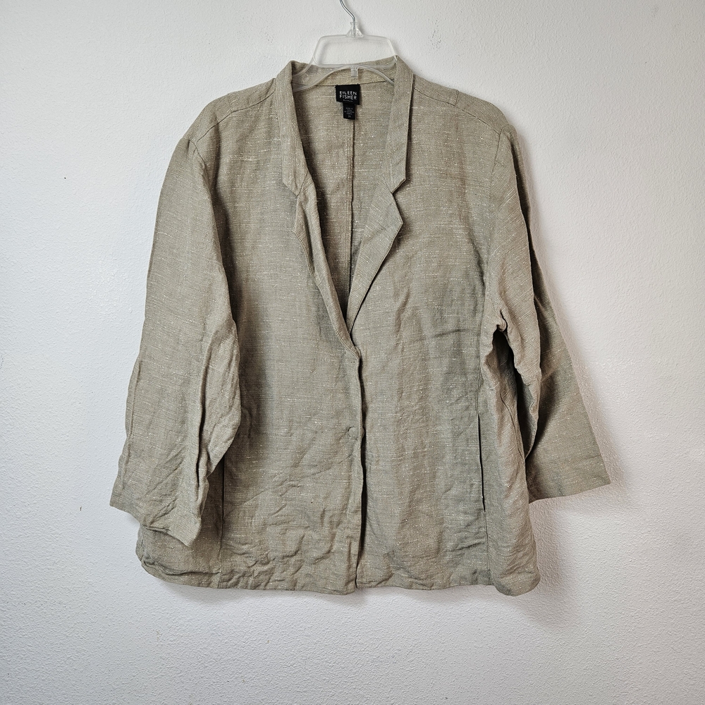 Eileen Fisher Woman Linen Silk Boxy Blazer Size 2X Pockets Minimalist